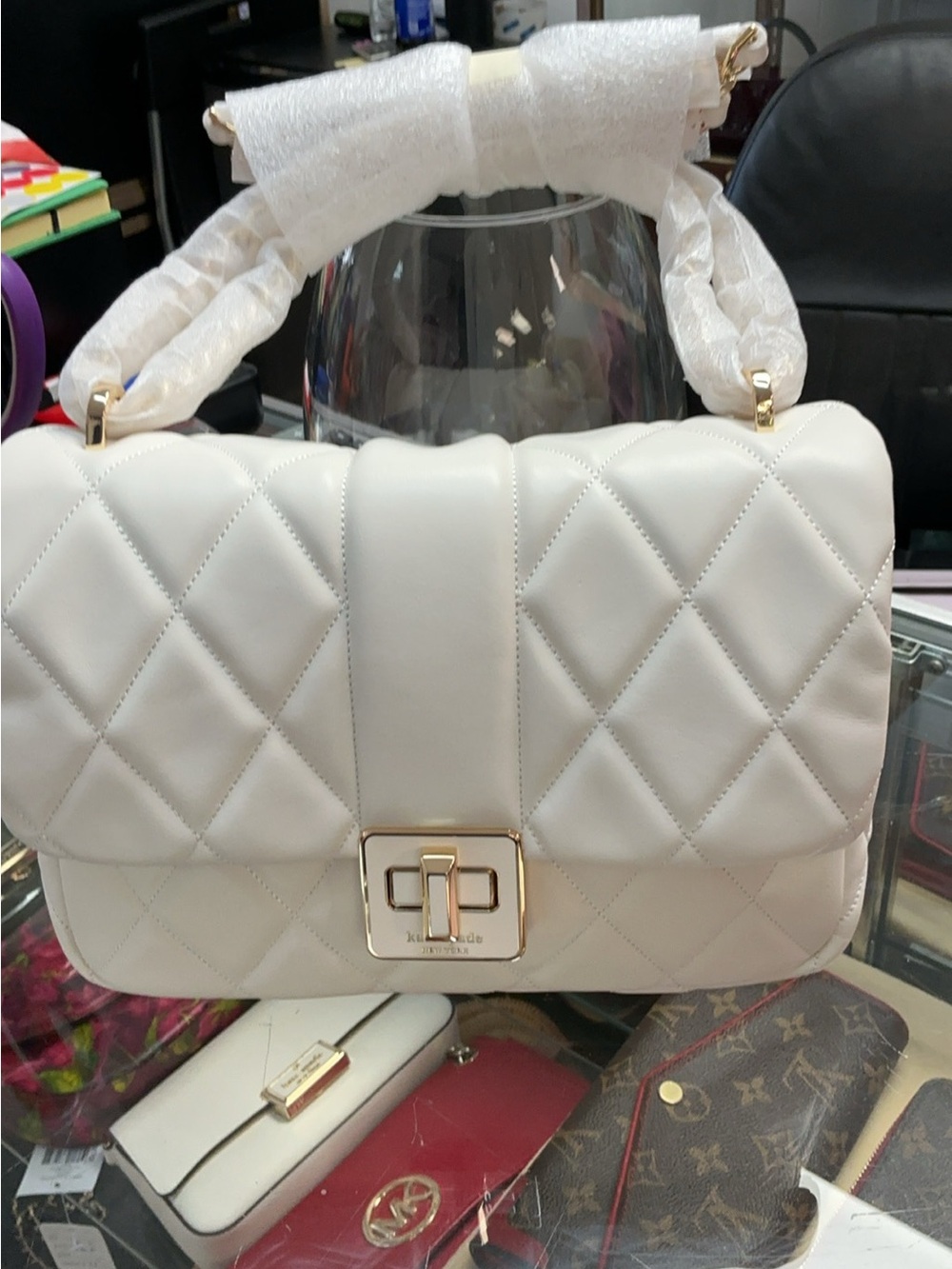 Quilted Faux Leather Shoulder Bag in White